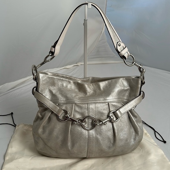Coach Handbags - Coach silver metallic soft goat suede leather hobo bag with nickel hardware